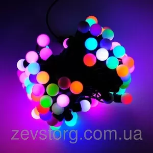 LED ГИРЛЯНДА НИТЬ ШАРИКИ 5 М,  ЧЕРНЫЙ КАБЕЛЬ(50 LED), RGB, 24 ММ