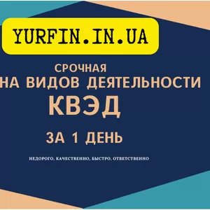Смена видов деятельности,  КВЭД за 1 день.