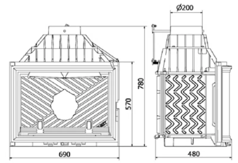 Kаминная топка kaw-met w10-16kwt (полукруглое стекло). 2