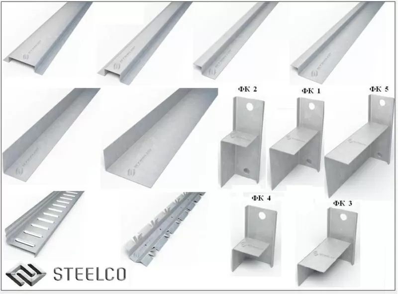 Профиль из оцинкованной стали: уголок,   П,  С , Z , U,  кронштейн фасадный 2