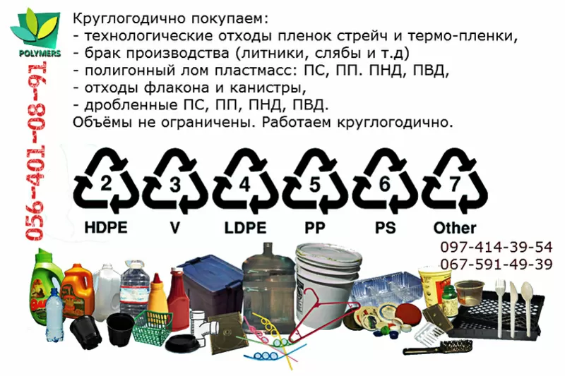 Дорого закупаем дробленный полимеры: ПС,  ПП,  ПНД,  ПВД