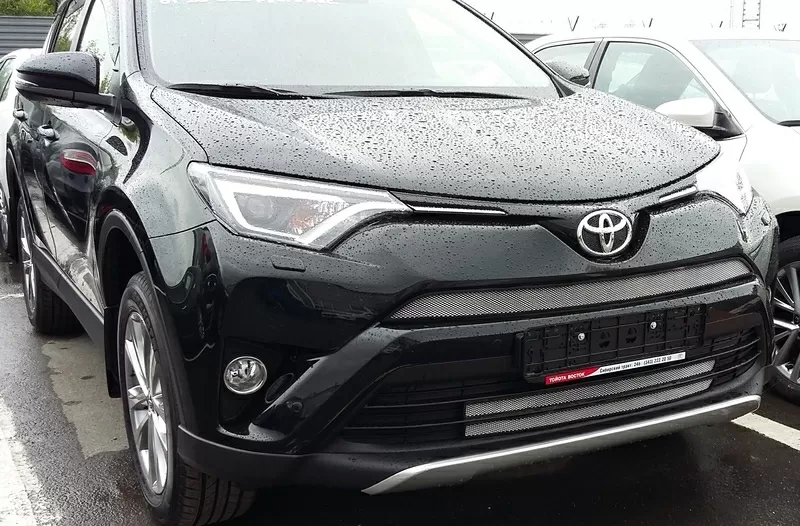 Решетку в бампер (защита) для Toyota Rav 4 2017-2018 (серебро,  черная) 5