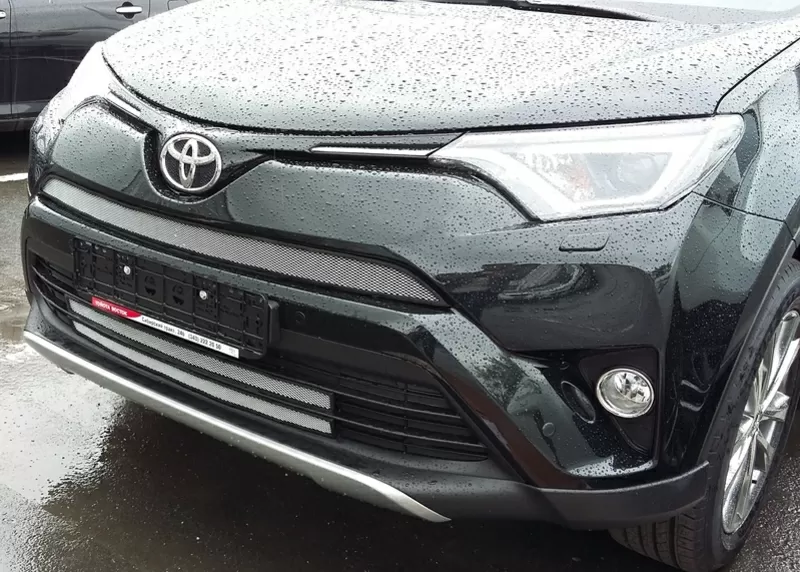 Решетку в бампер (защита) для Toyota Rav 4 2017-2018 (серебро,  черная) 6