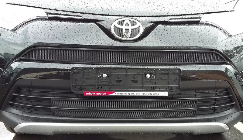 Решетку в бампер (защита) для Toyota Rav 4 2017-2018 (серебро,  черная) 7